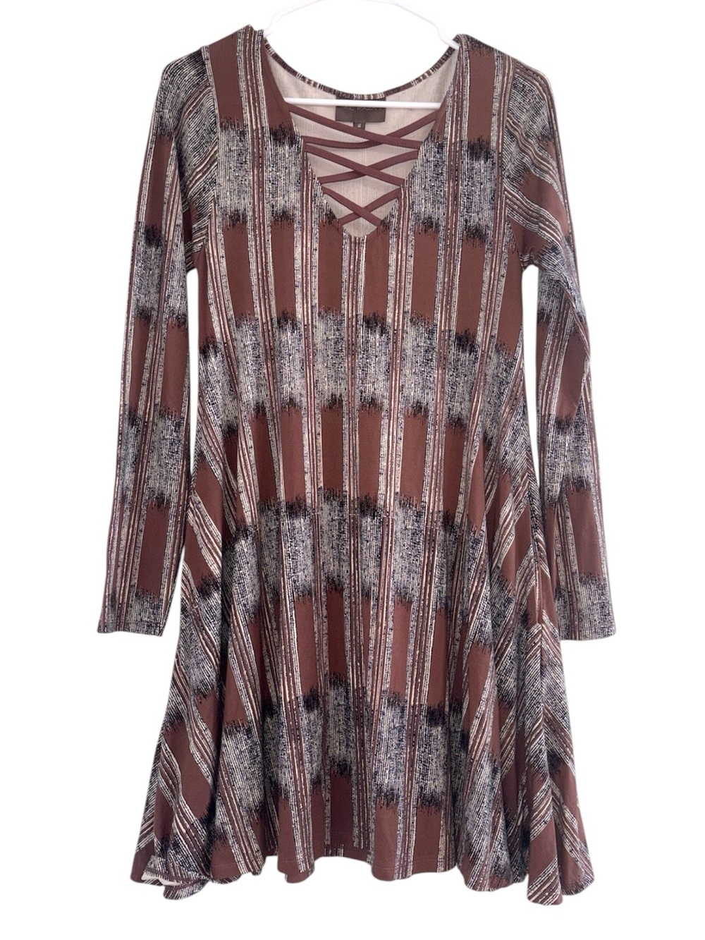 Bel Kazan Long Sleeve Cross Neck Striped Dress Made in Bali